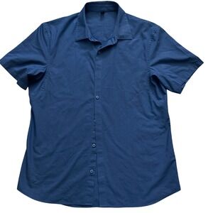 Lululemon Mens Short Sleeve Button Down Shirt Navy Blue Size L FF33